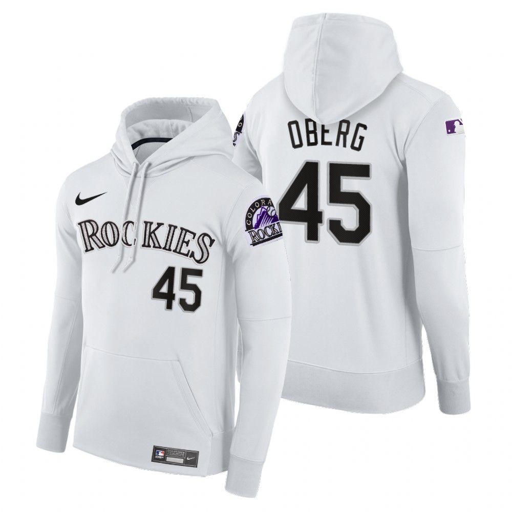Men Colorado Rockies #45 Oberg white home hoodie 2021 MLB Nike Jerseys